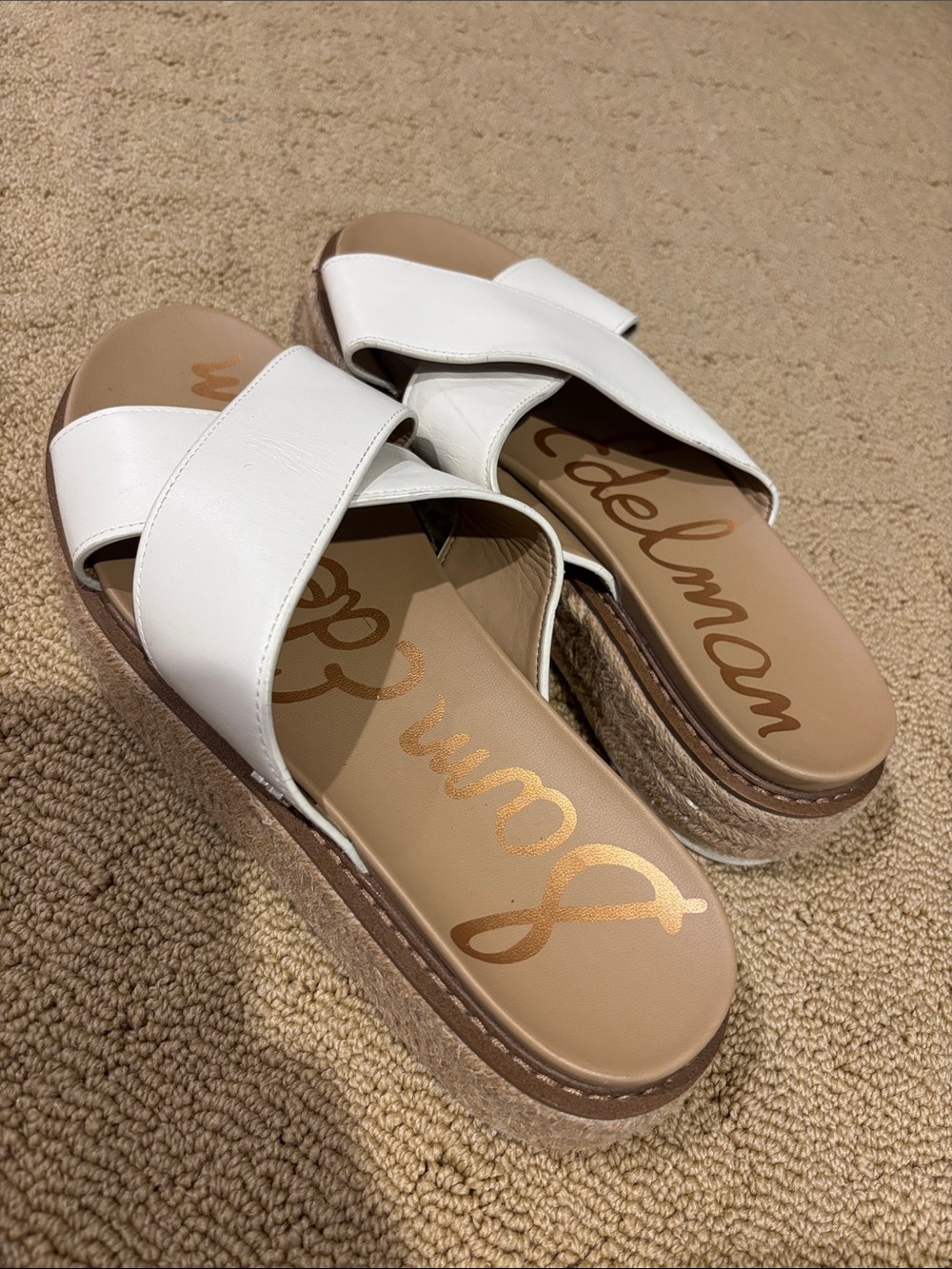 Sam Edelman Cream Platform Slides - Real Leather Size 8.5